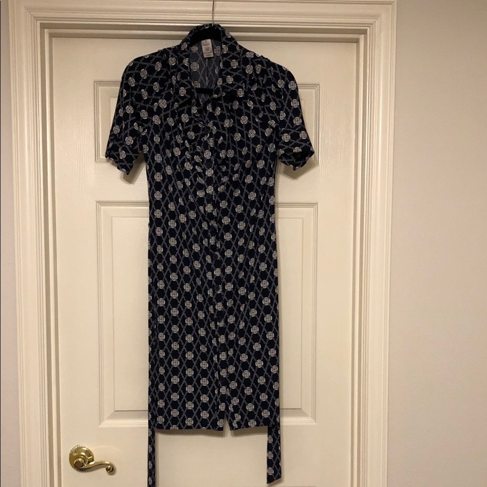 Laundry by Design Navy and White Floral Midi Button Up Shirt Dress Size 10